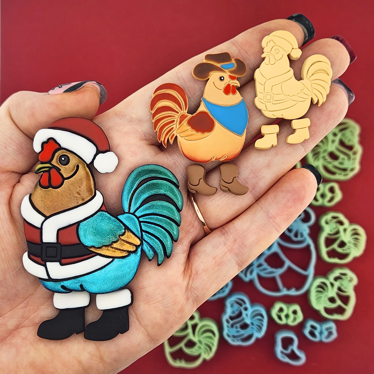 Rooster in Boots Polymer Clay Cutter Sets - Santa & Cowboy Styles