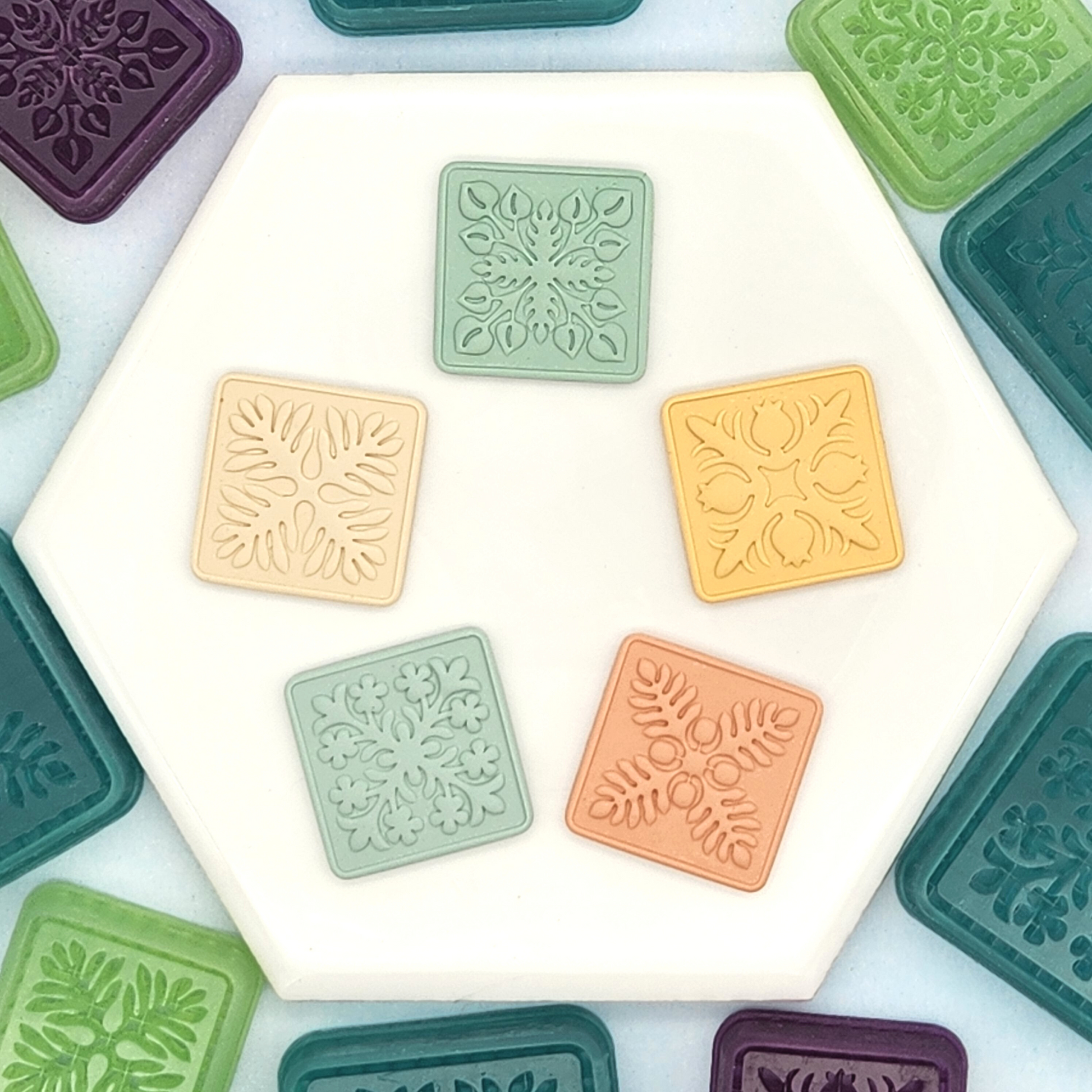 Polymer Clay Cutter Cutter Set of 7 Embossing Stamps Botanical