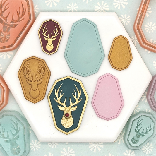  Deer head and antler debossing polymer clay cutter for polymer clay amulet