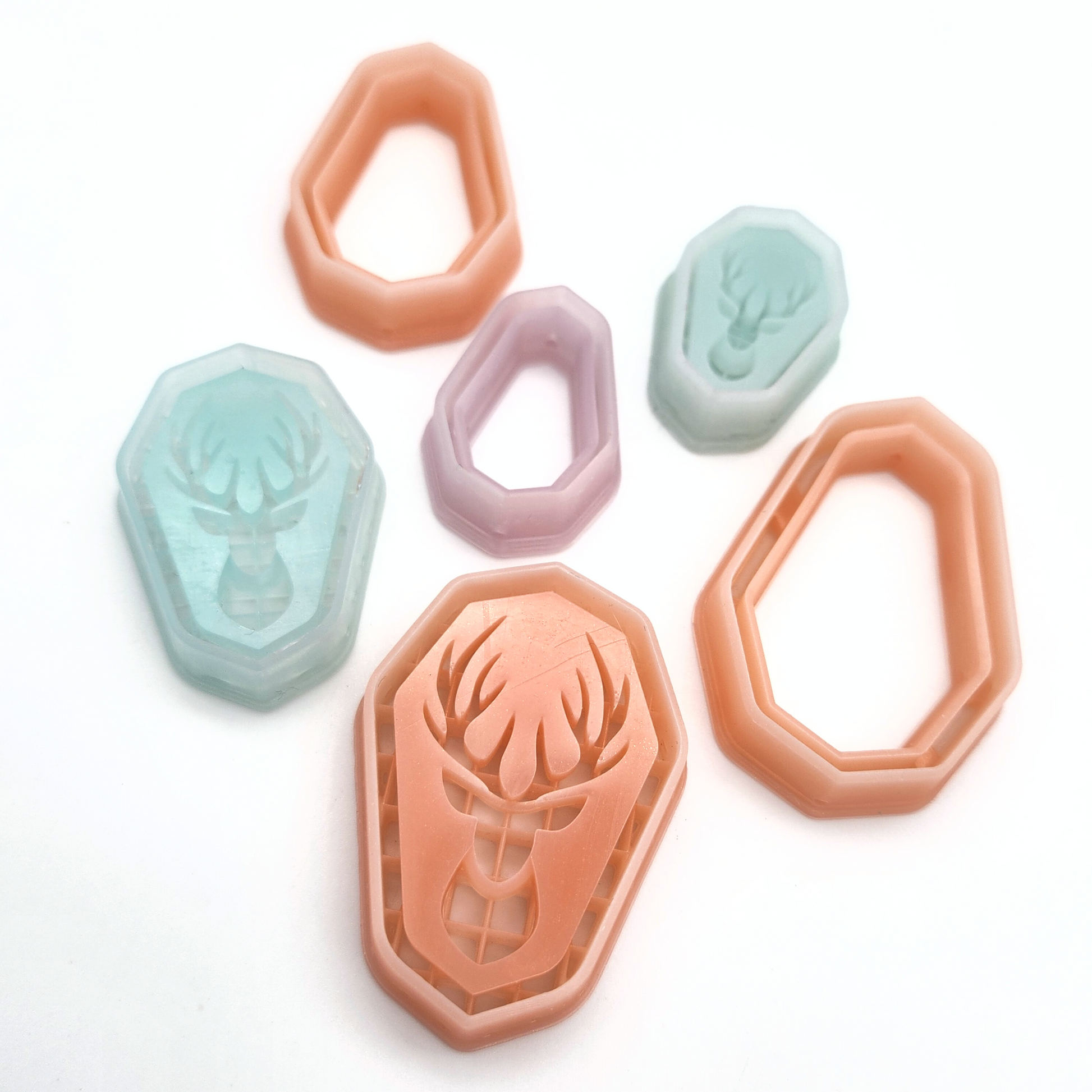 Reindeer Amulet polymer clay cutters featuring both detailed debossing and outline cutters