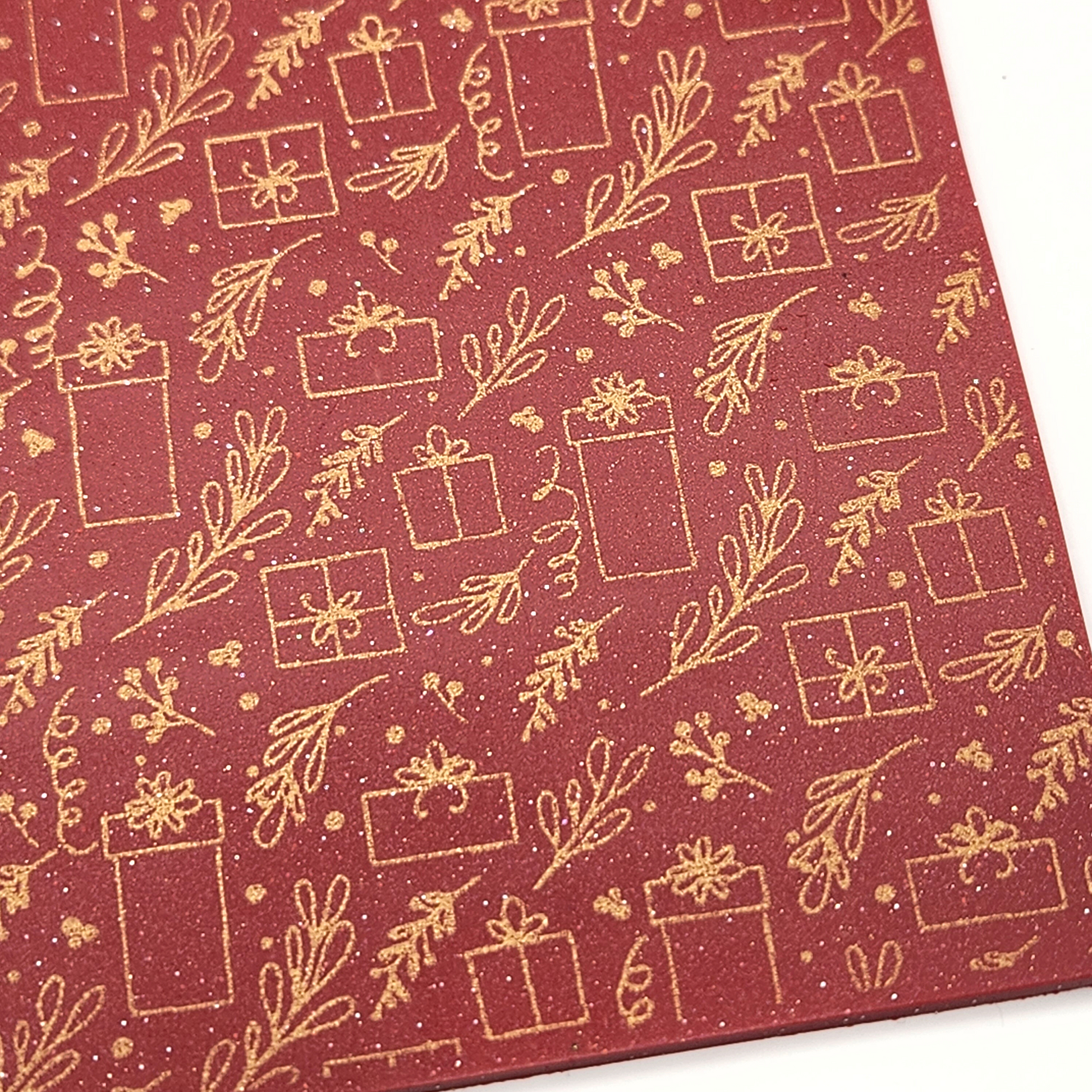 closer look at the polymer clay slab to show the details of the Yuletide Gifts Silk Screen design pattern