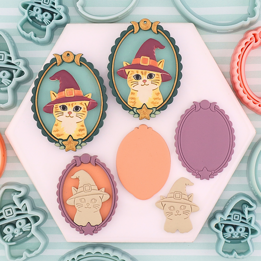 Witch Cat in Frame Polymer Clay Cutter Set
