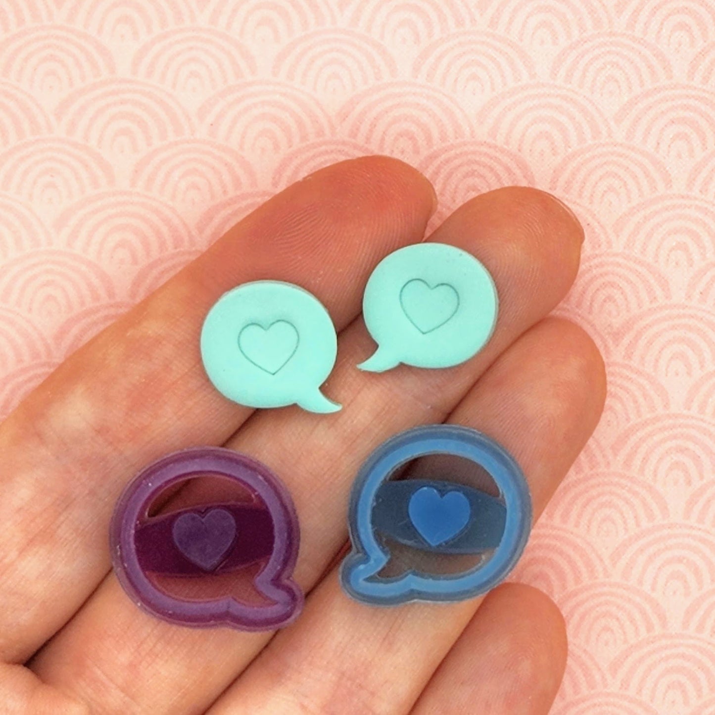 Heart Speech Bubble Polymer Clay Stud Cutters - Mirrored Pair