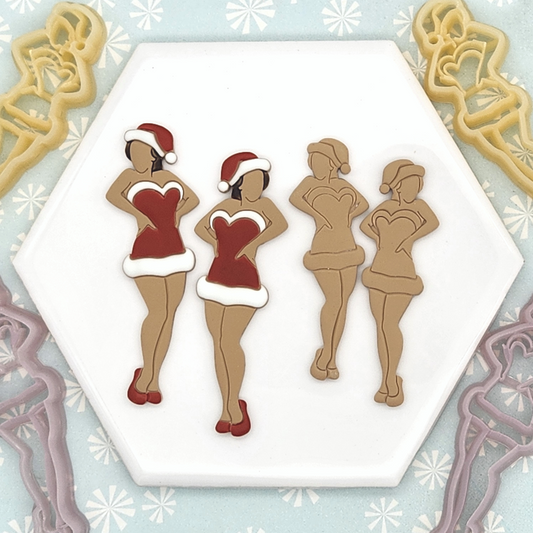 Christmas Pinup Polymer Clay Cutters - Mirrored Pair