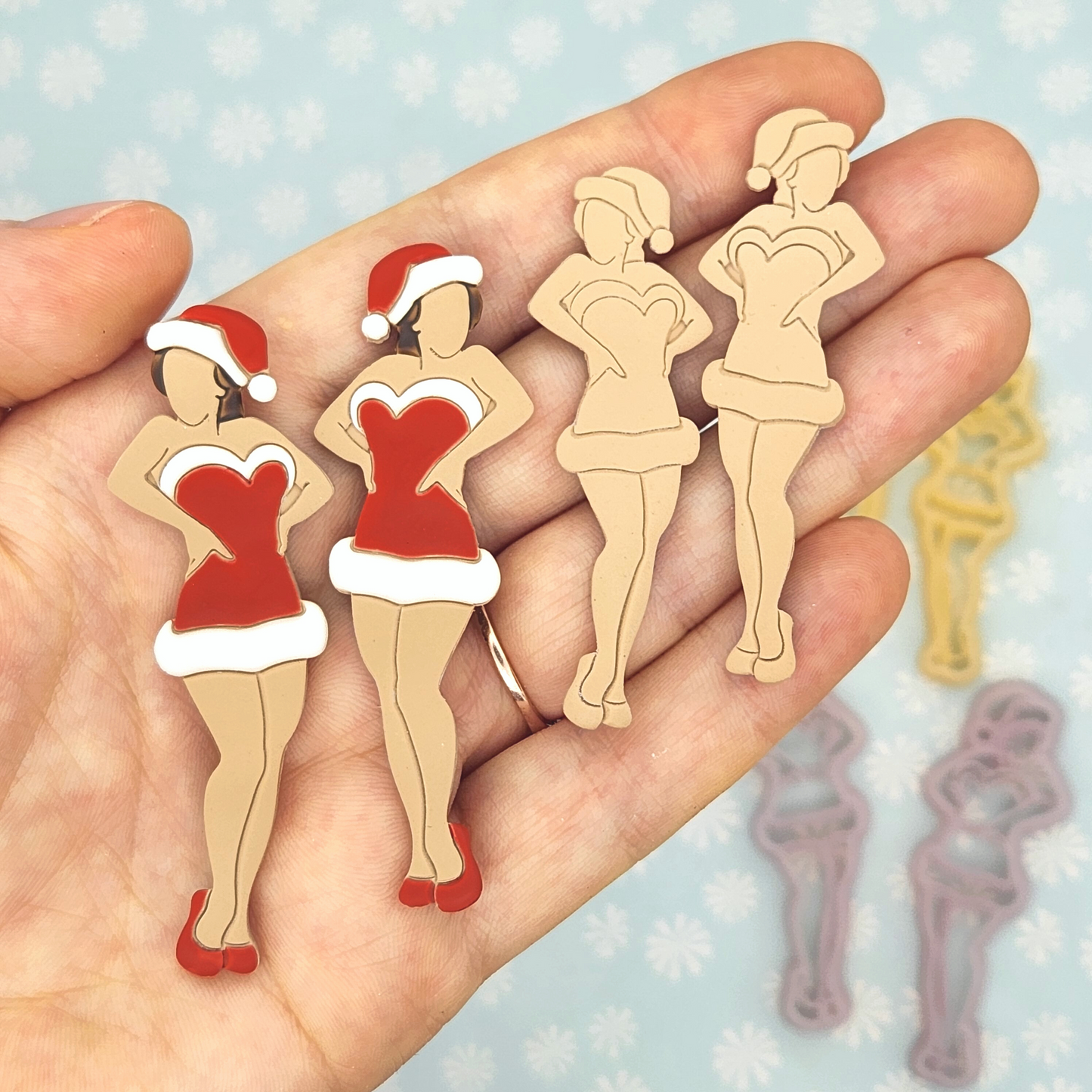 Christmas Pinup Polymer Clay Cutters - Mirrored Pair