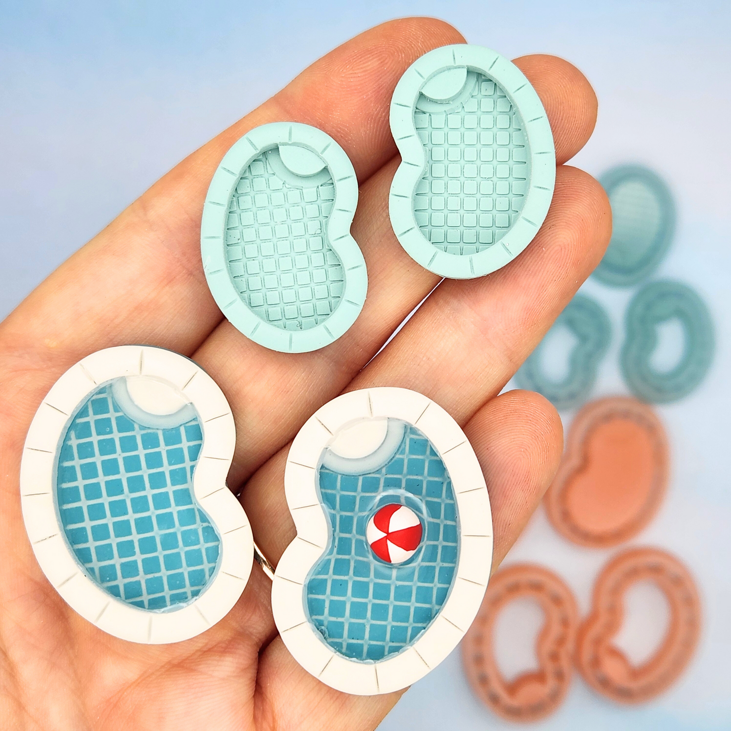 3D Swimming Pool Polymer Clay Cutters - Mirrored Set