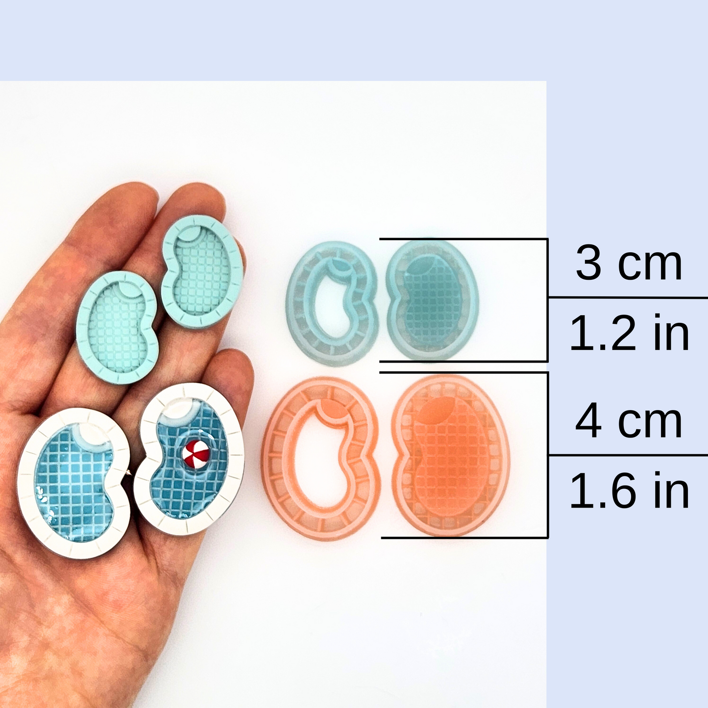 3D Swimming Pool Polymer Clay Cutters - Mirrored Set