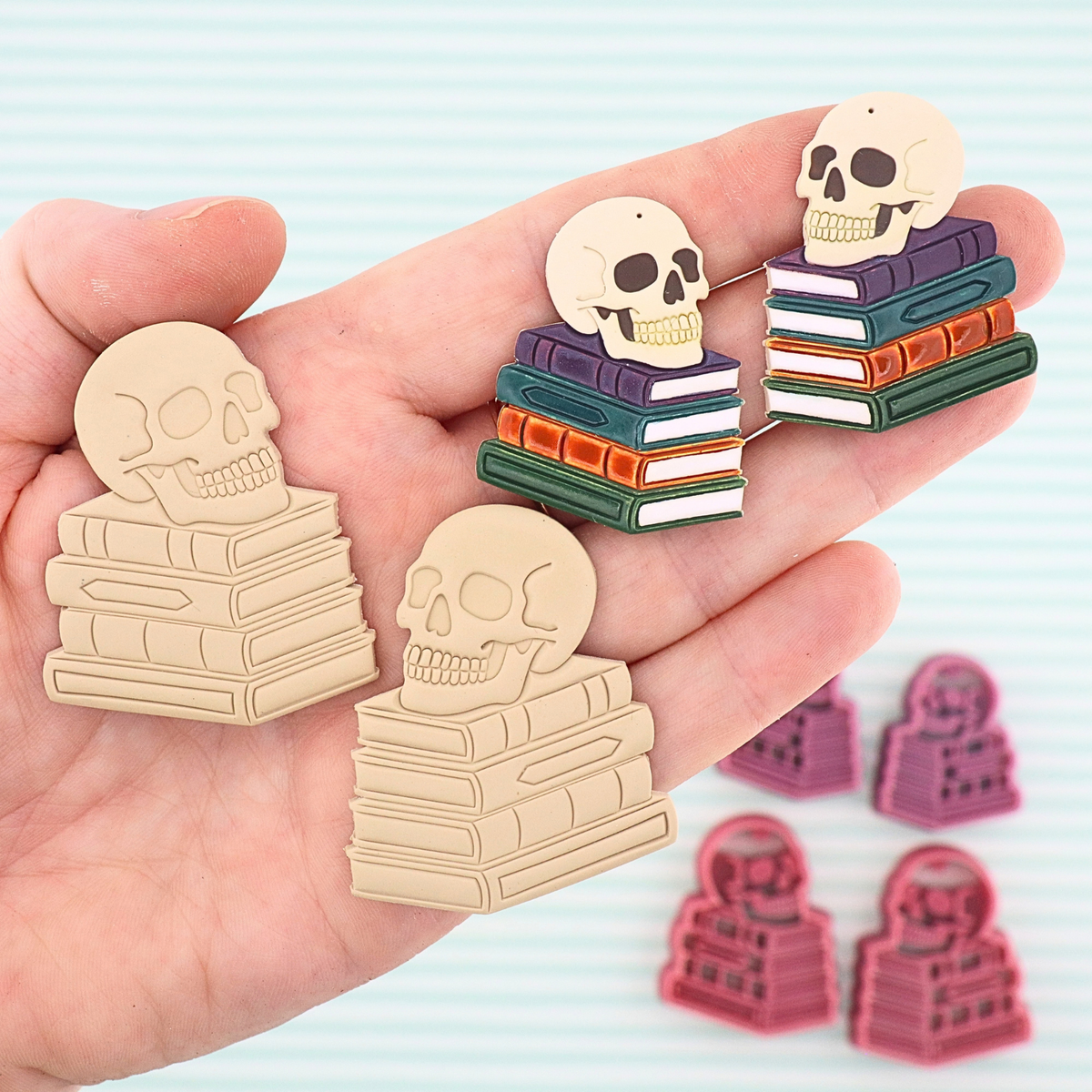 Skull on Books Polymer Clay Cutters - Mirrored Pair
