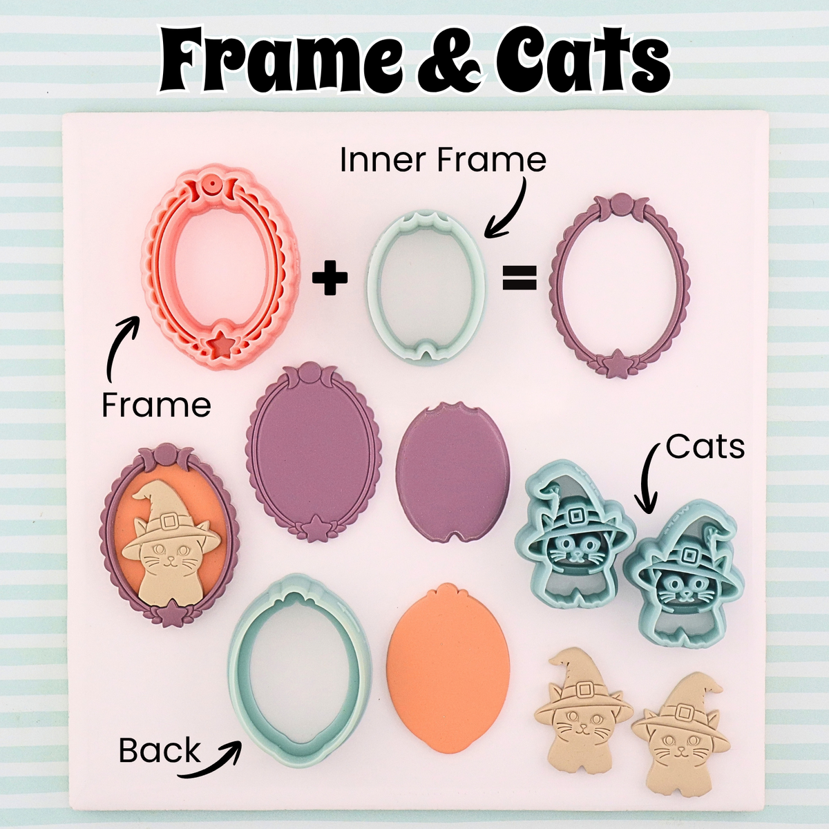 Witch Cat in Frame Polymer Clay Cutter Set