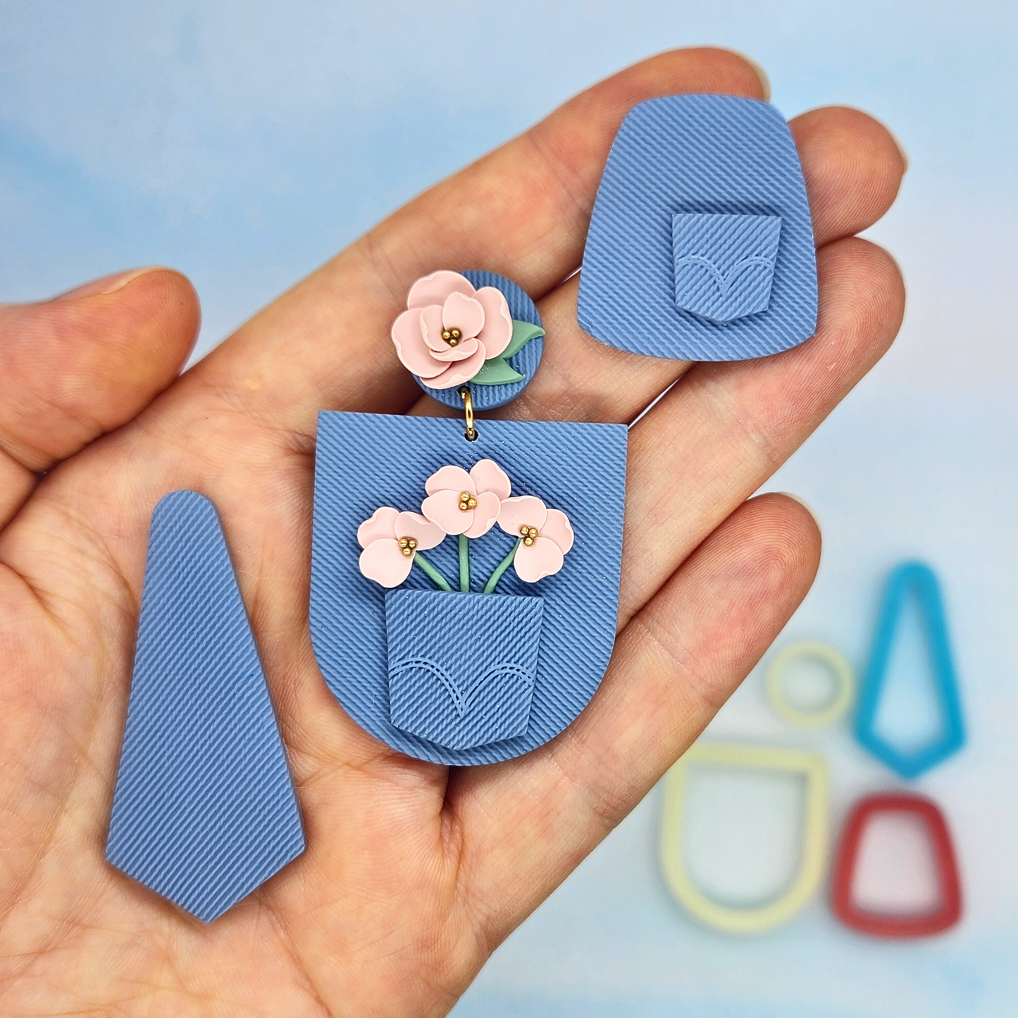 Denim Fabric Polymer Clay Texture Roller with Pocket Cutters