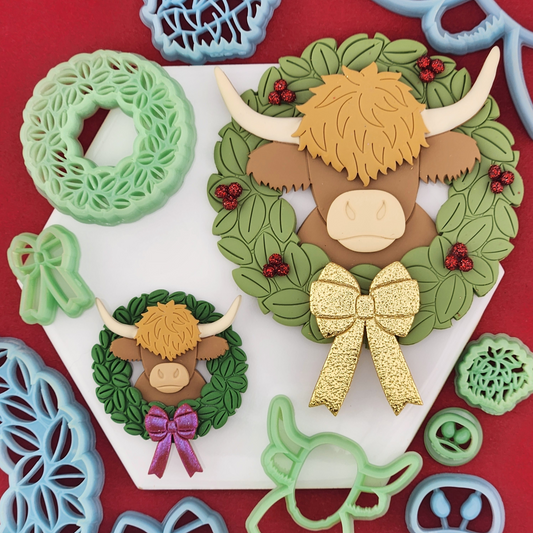 Highland Cow and Wreath Polymer Clay Cutter Set