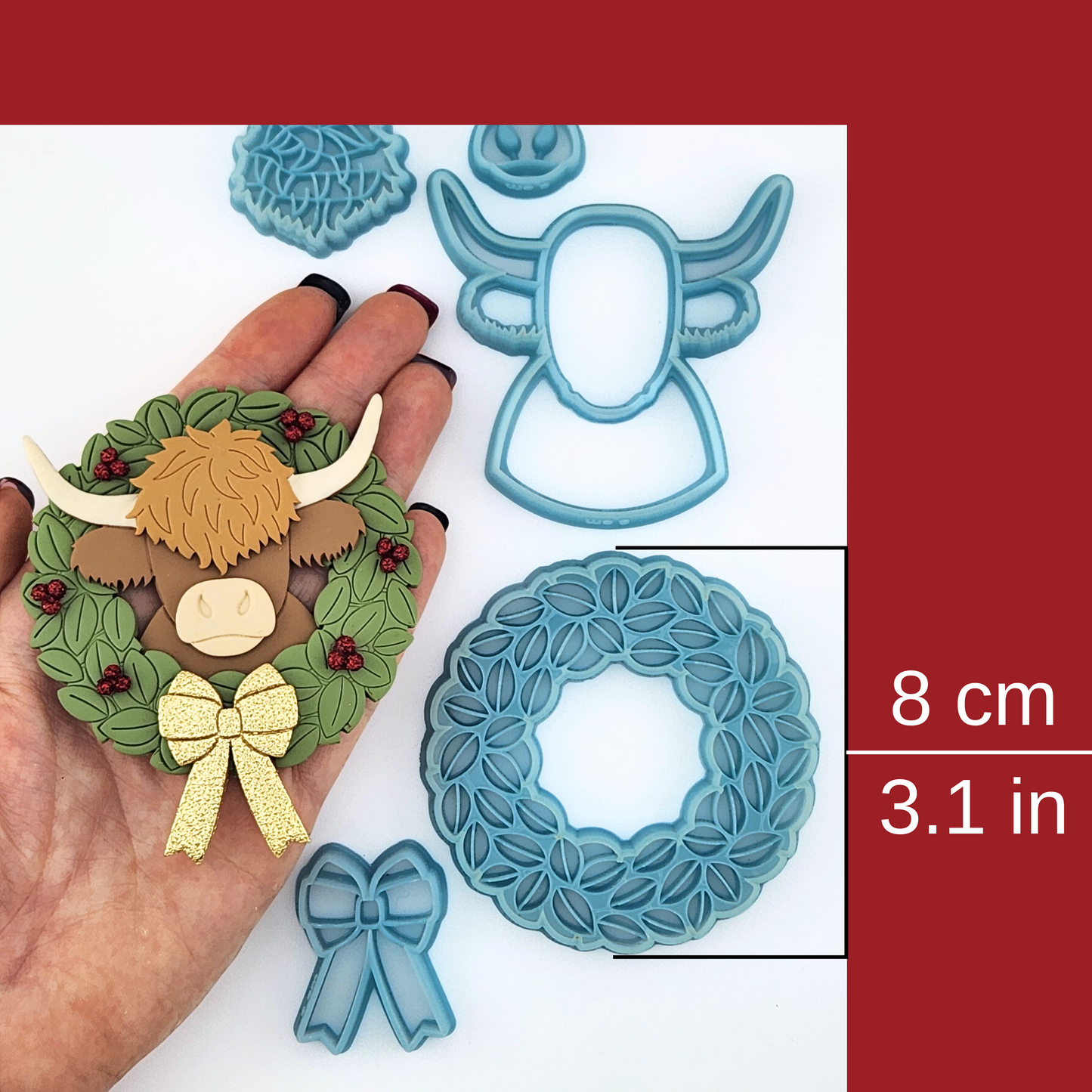 Highland Cow and Wreath Polymer Clay Cutter Set