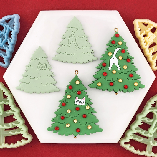 Cat in a Christmas Tree Polymer Clay Cutter Set