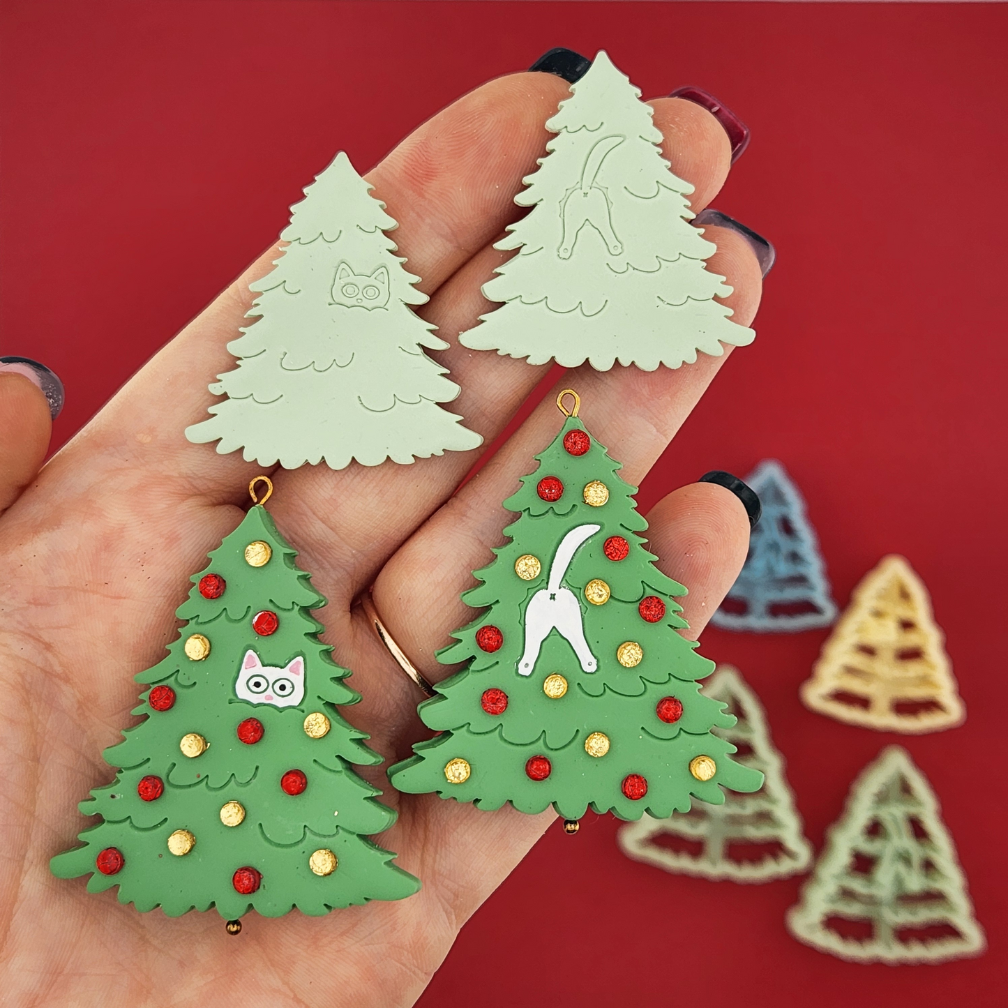 Cat in a Christmas Tree Polymer Clay Cutter Set