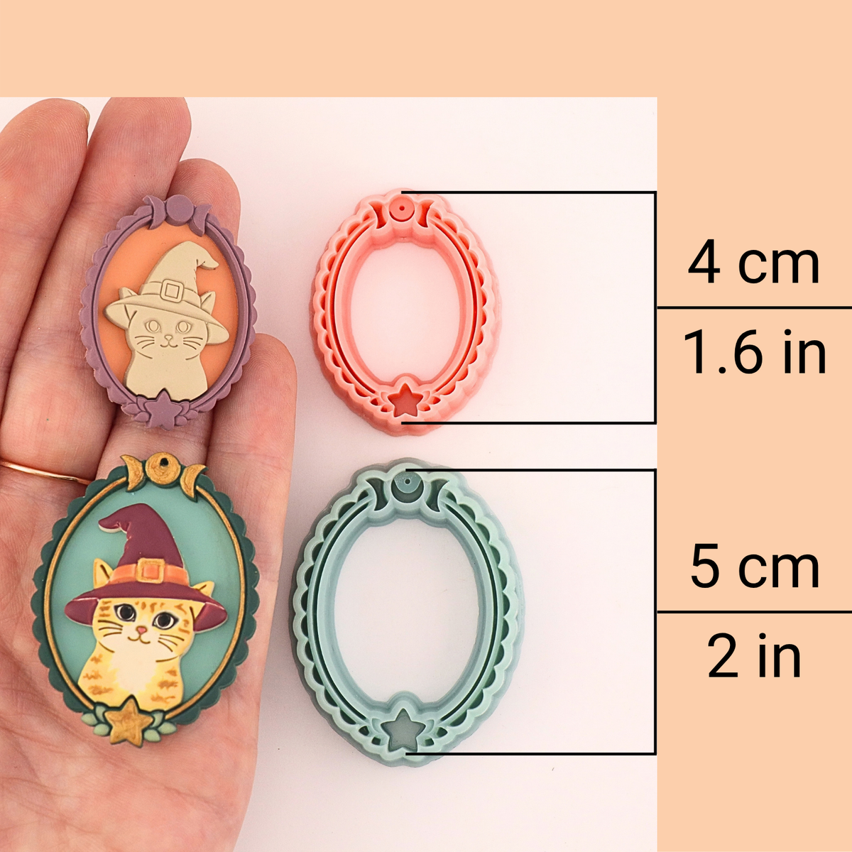 Witch Cat in Frame Polymer Clay Cutter Set