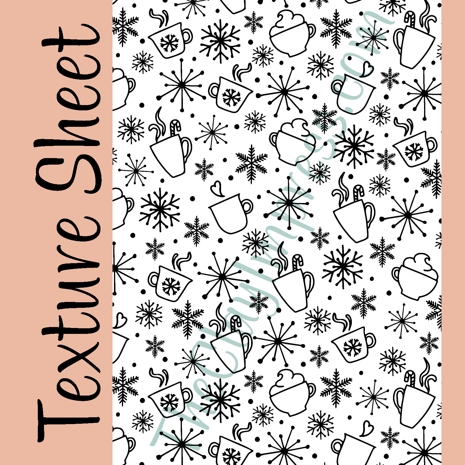 Winter themed texture sheet with snowflakes, stars and hot cocoa pattern