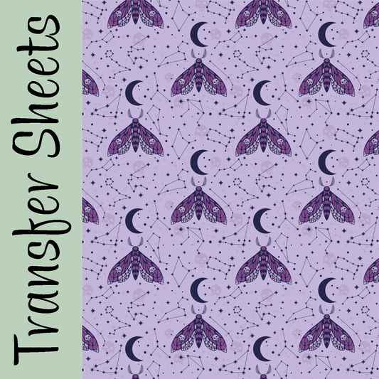 Cosmic Purple Moths Transfer Sheets