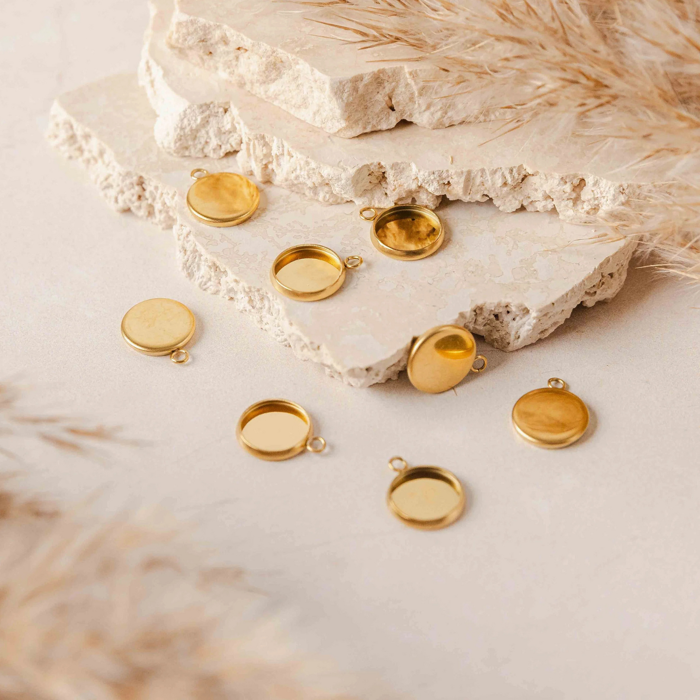 Gold Stainless Steel Bezel Charms - Monarch Pine (10 Pieces)