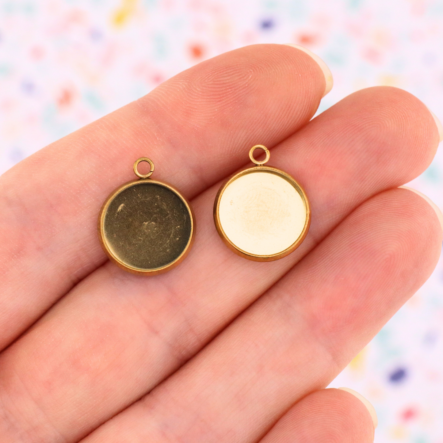 Gold Stainless Steel Bezel Charms - Monarch Pine (10 Pieces)