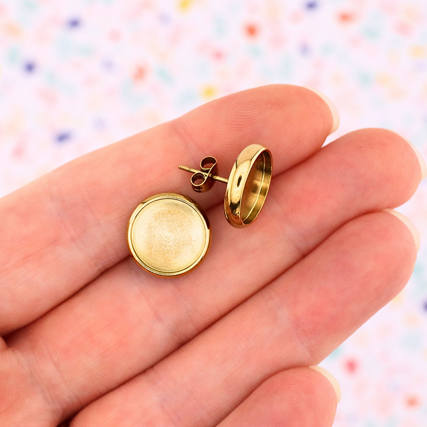 Gold Stainless Steel Bezel Studs - No Connector Loop - Monarch Pine (10 Pieces)
