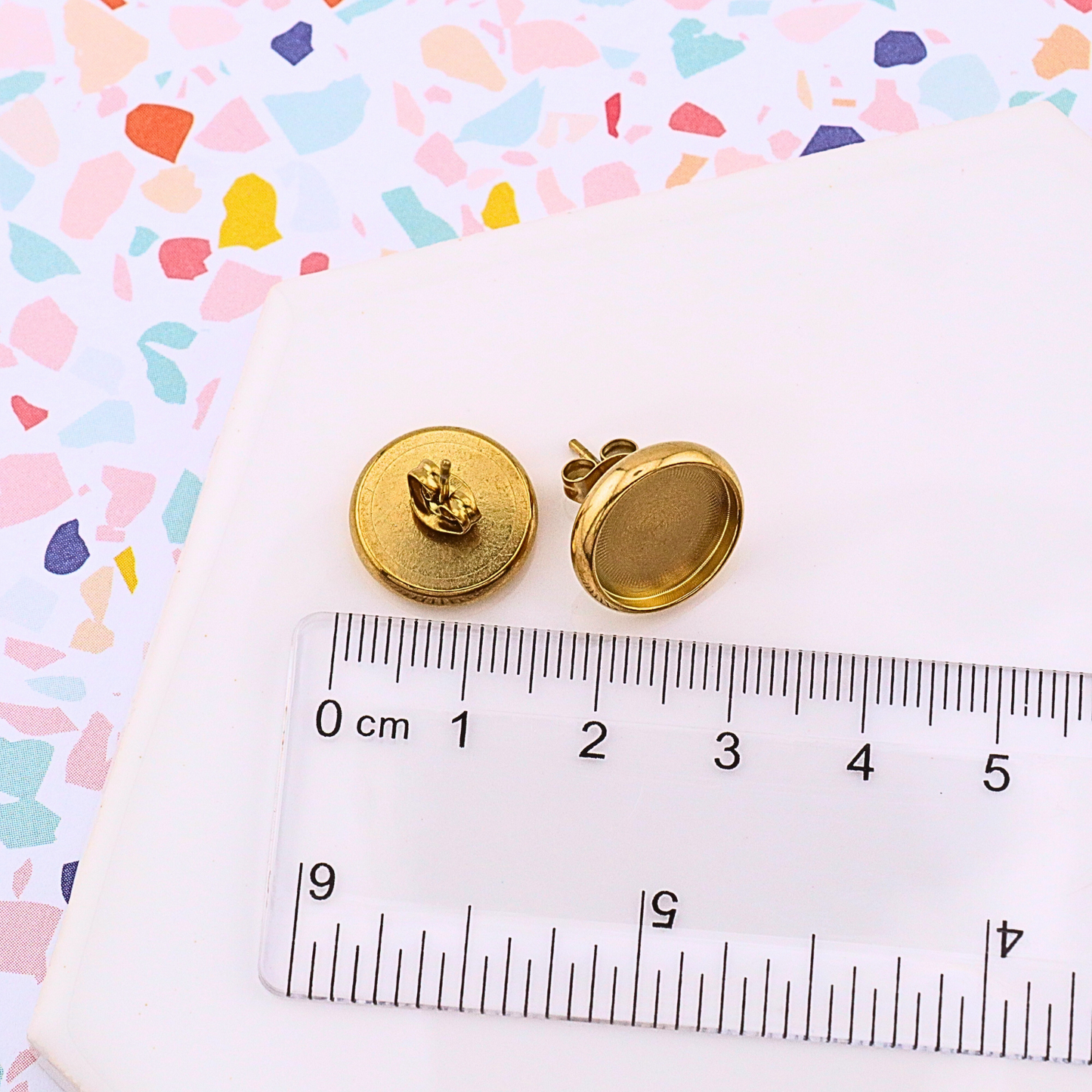 Gold Stainless Steel Bezel Studs - No Connector Loop - Monarch Pine (10 Pieces)