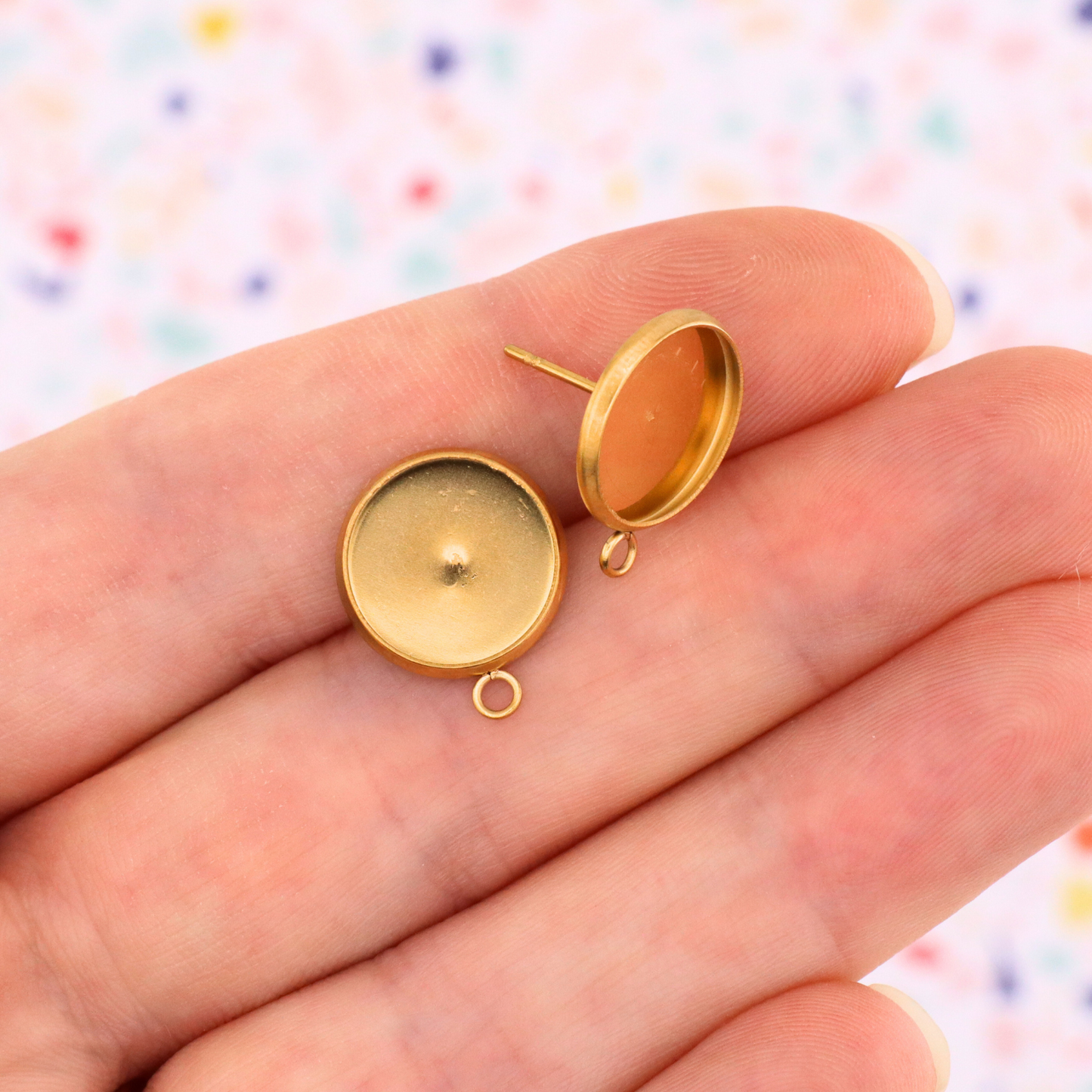 Gold Stainless Steel Bezel Studs with Connector Loop - Monarch Pine (10 Pieces)