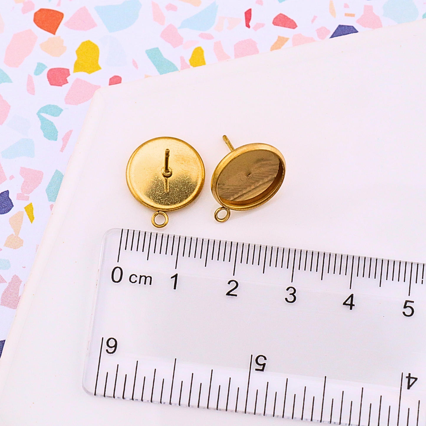 Gold Stainless Steel Bezel Studs with Connector Loop - Monarch Pine (10 Pieces)