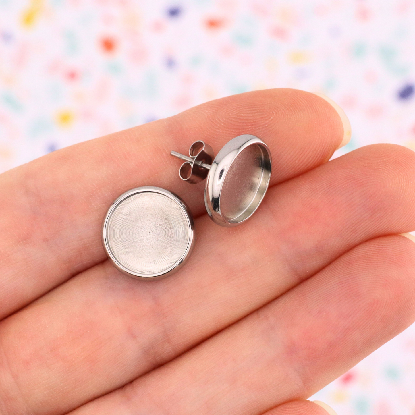 Silver Stainless Steel Bezel Studs - No Connector Loop - Monarch Pine (10 Pieces)