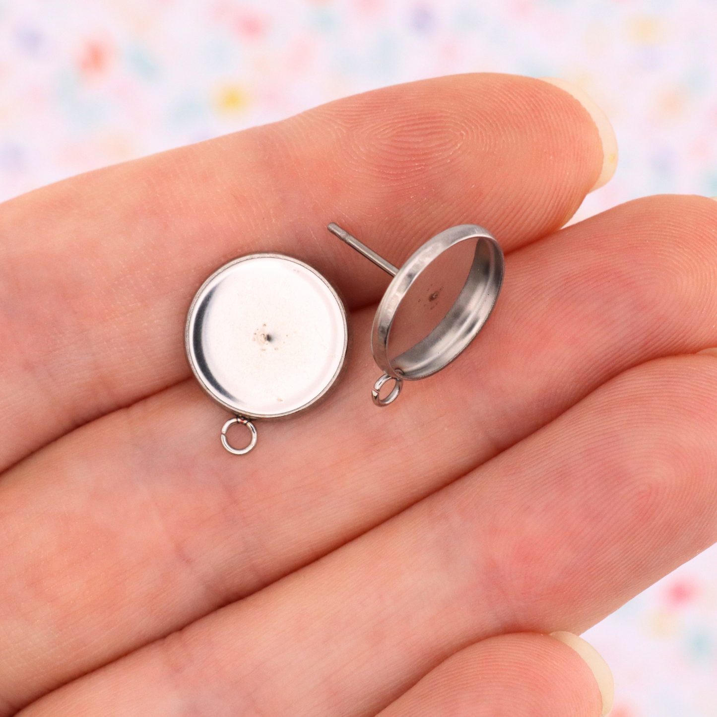 Silver Stainless Steel Bezel Studs with Connector Loop - Monarch Pine (10 Pieces)