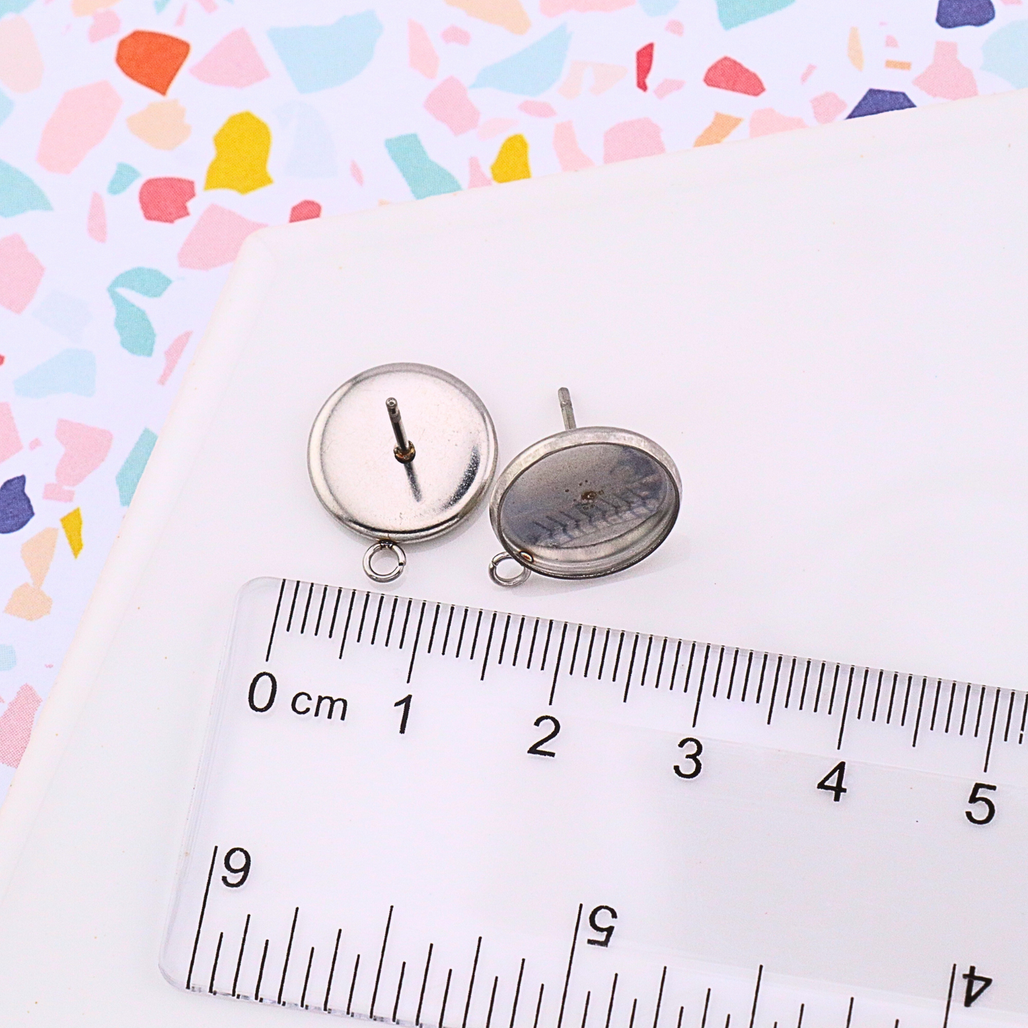 Silver Stainless Steel Bezel Studs with Connector Loop - Monarch Pine (10 Pieces)