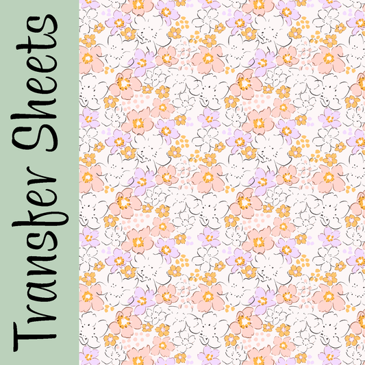 Orange & Purple Ditzy Florals Transfer Sheets