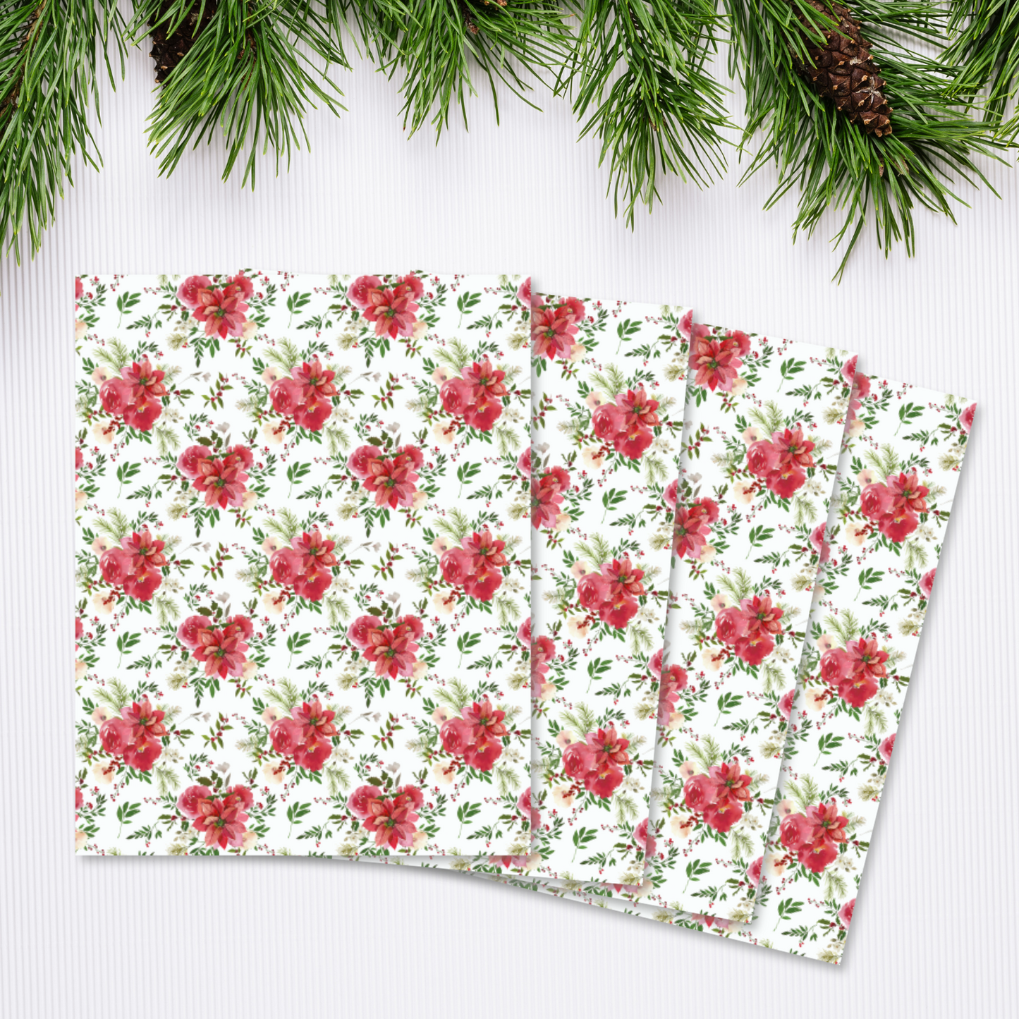 Festive Poinsettia patterned transfer sheet for clay crafts.