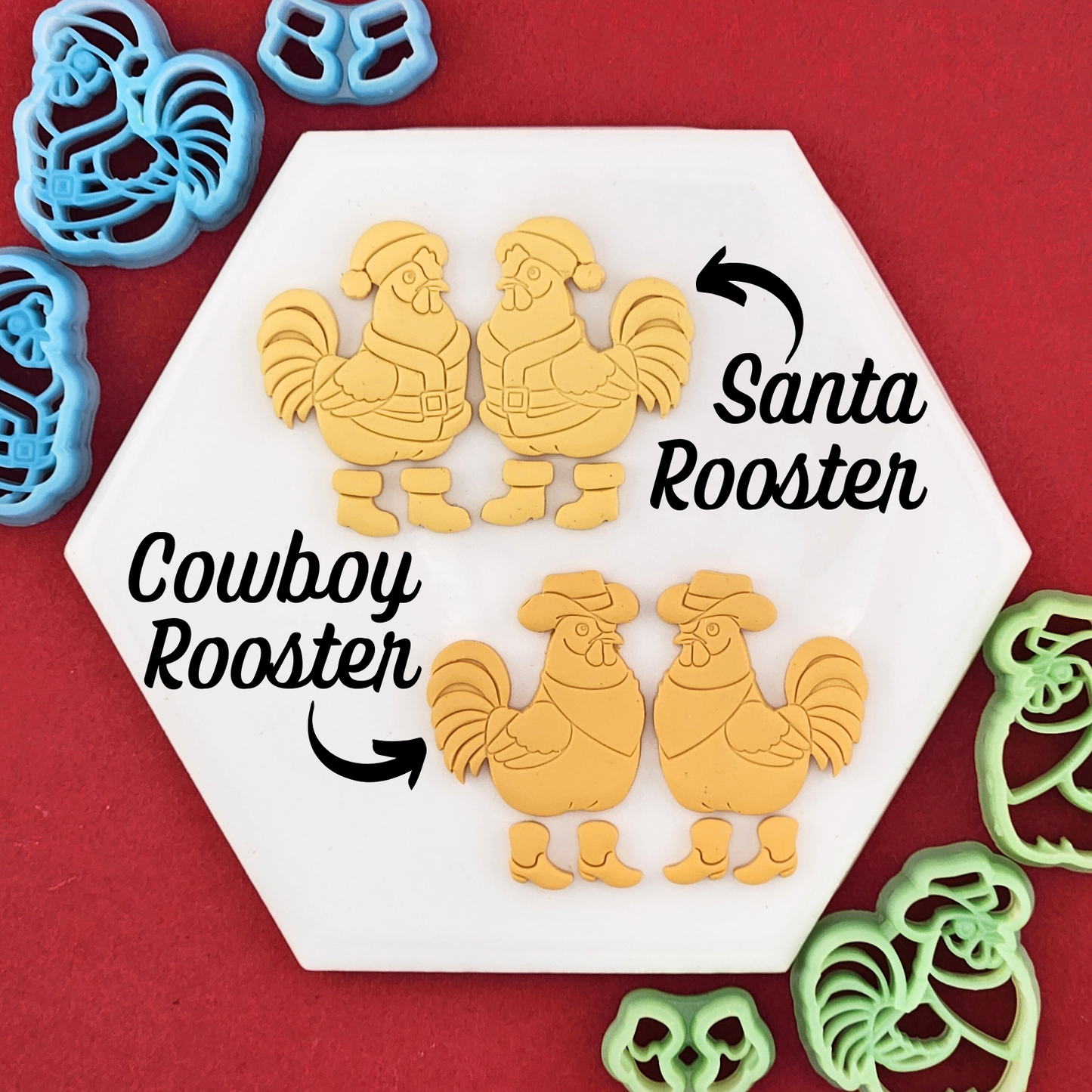 Rooster in Boots Polymer Clay Cutter Sets - Santa & Cowboy Styles