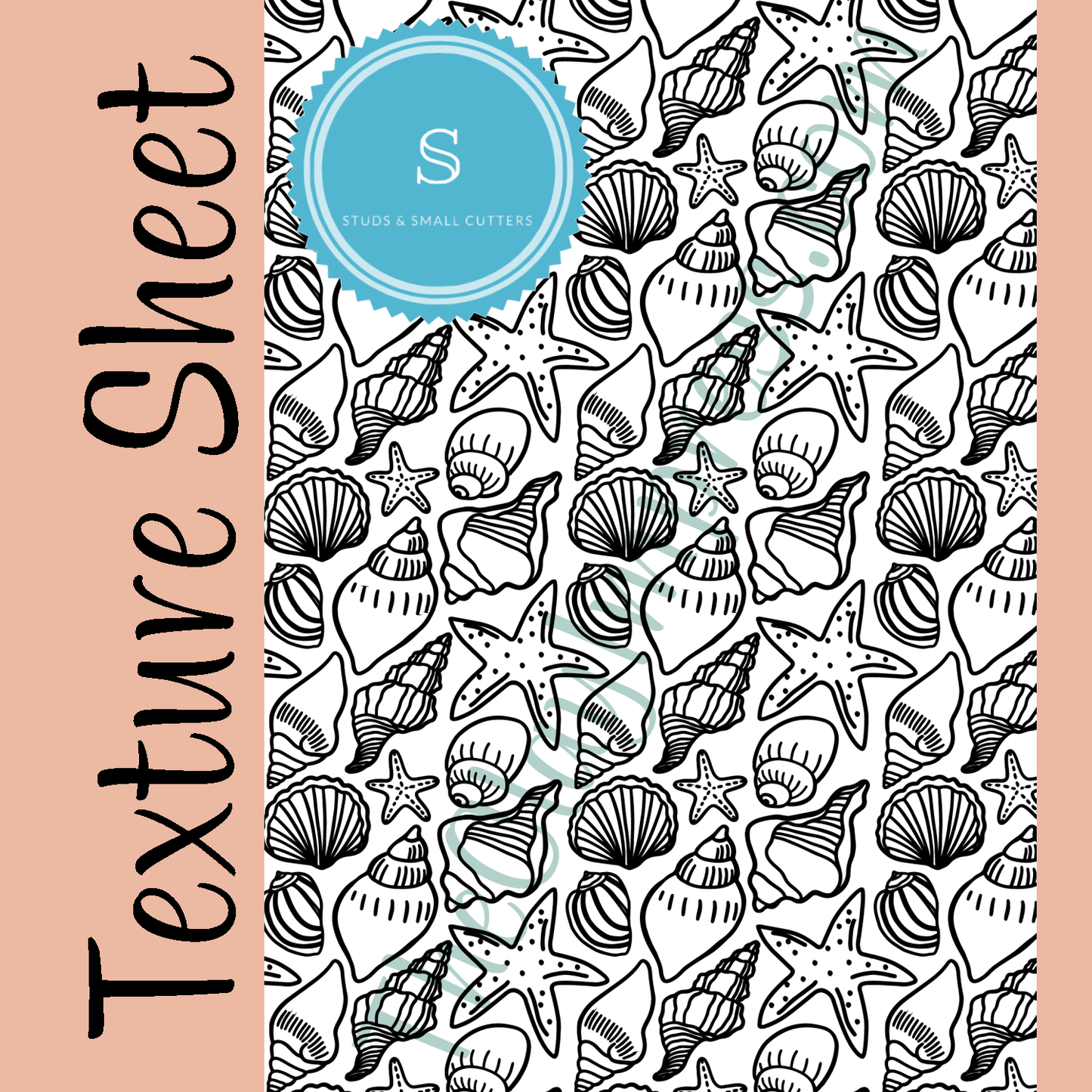 A full texture sheet with a detailed sea-themed design featuring shells and starfish, ideal for adding intricate patterns to polymer clay projects.