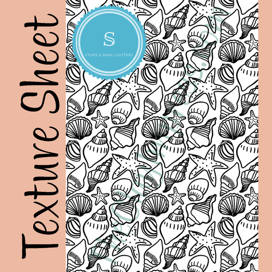 A full texture sheet with a detailed sea-themed design featuring shells and starfish, ideal for adding intricate patterns to polymer clay projects.