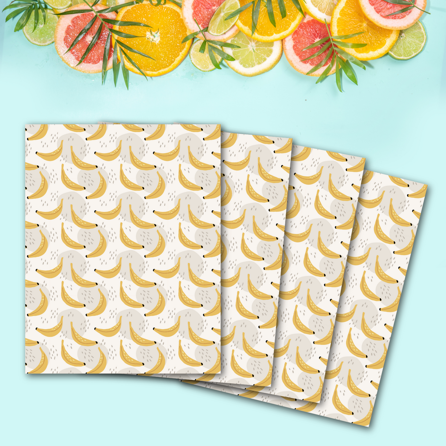 Banana pattern transfer sheets displayed in a set of four.