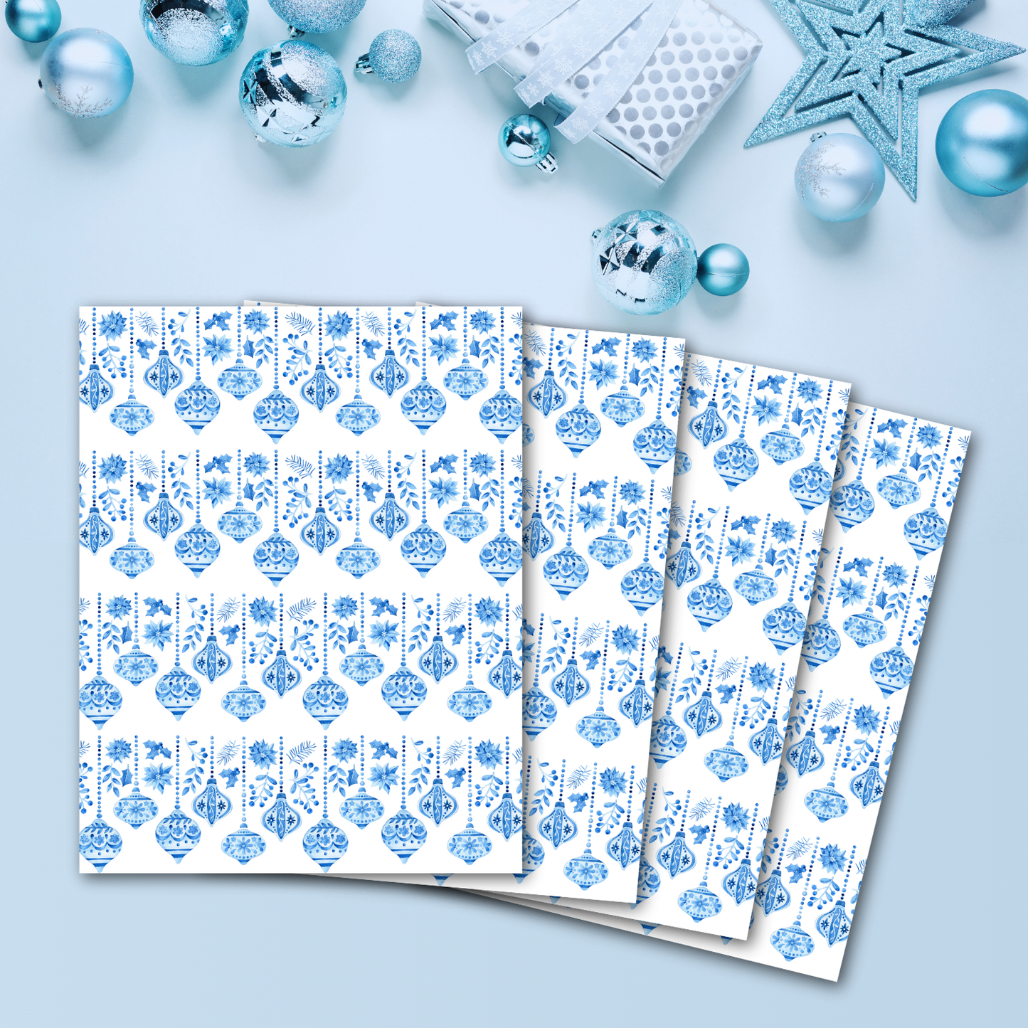 Vintage Blue Baubles Transfer Sheets
