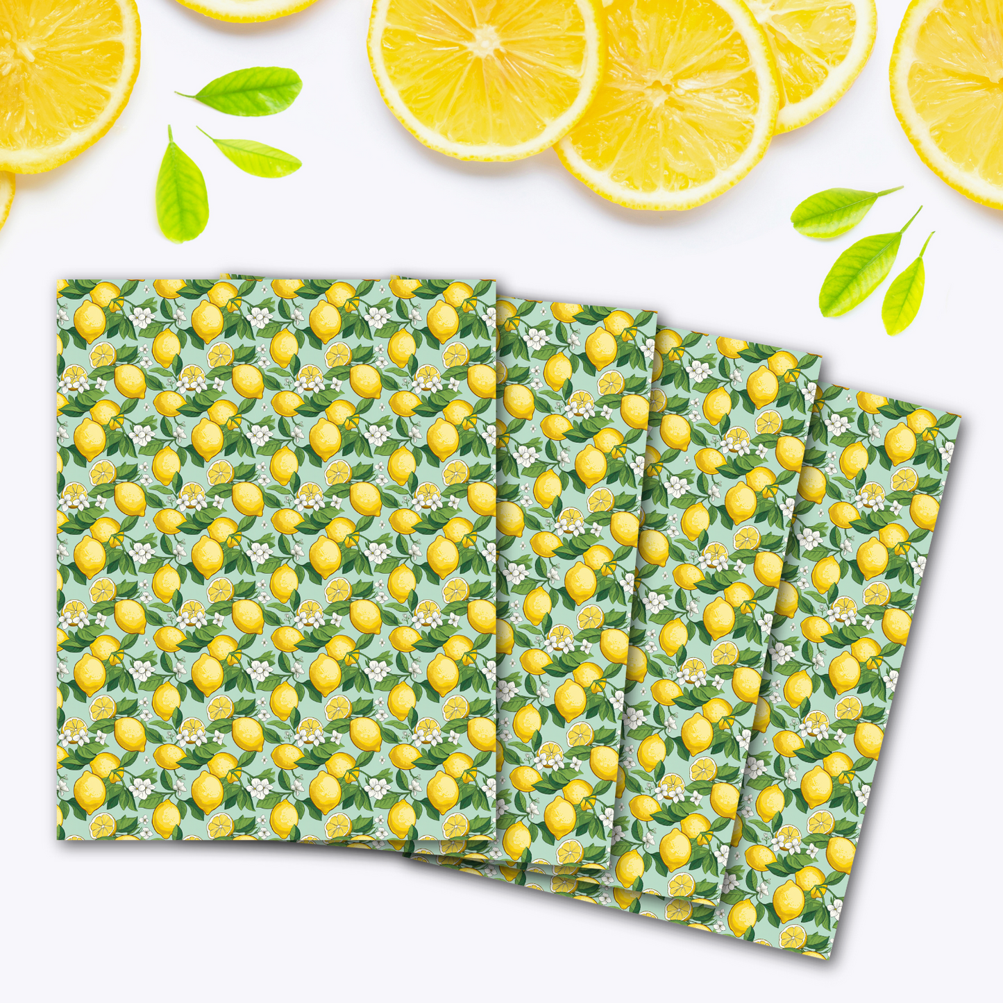 Set of four transfer sheets with lemon and flower pattern.