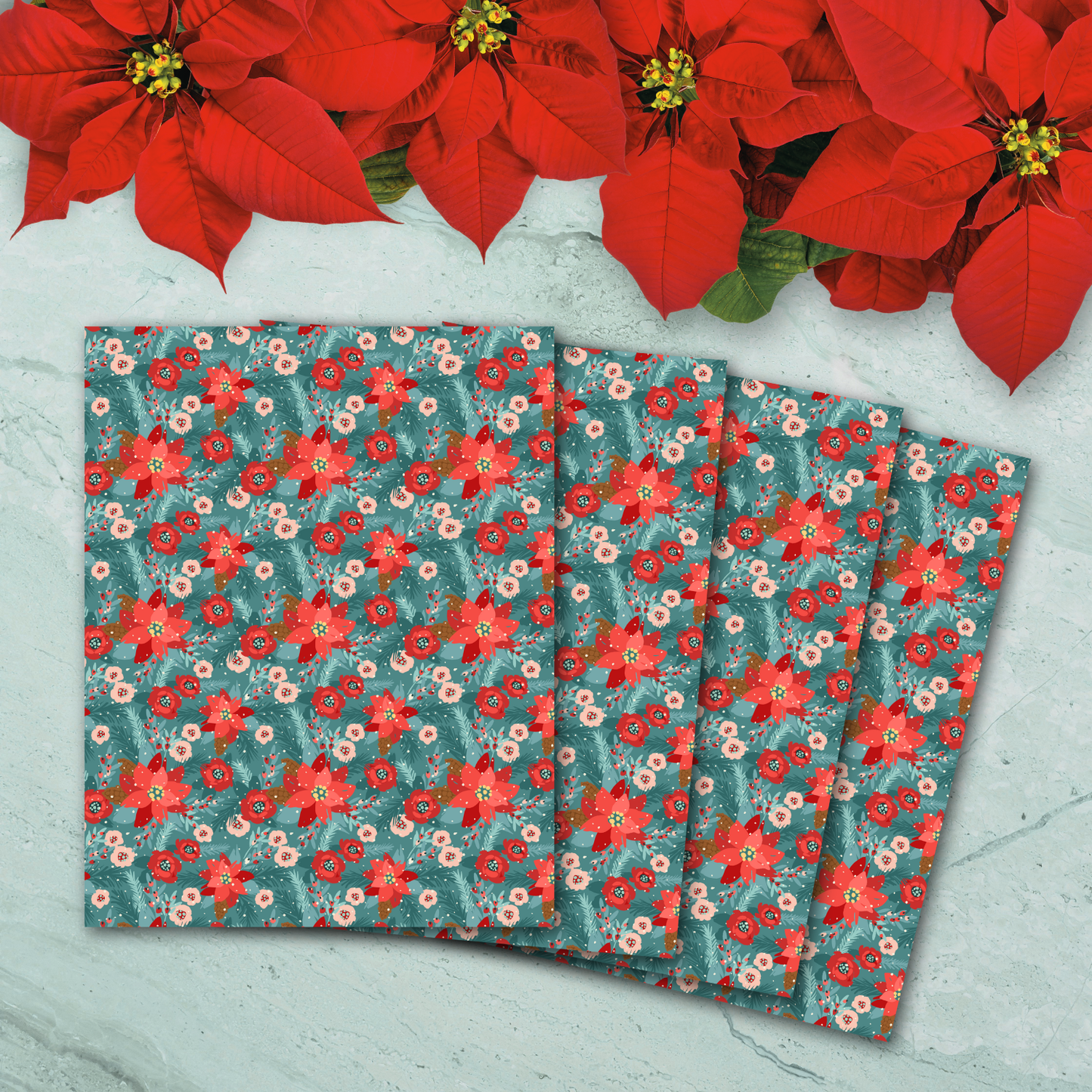Snowy Poinsettias Transfer Sheets