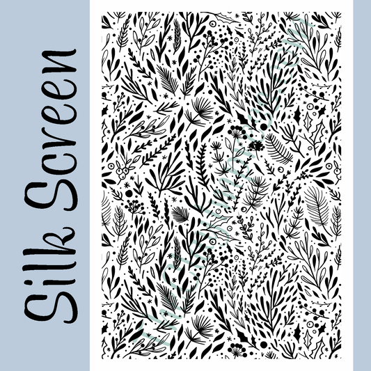 winter and Christmas themed botanical silk screen pattern