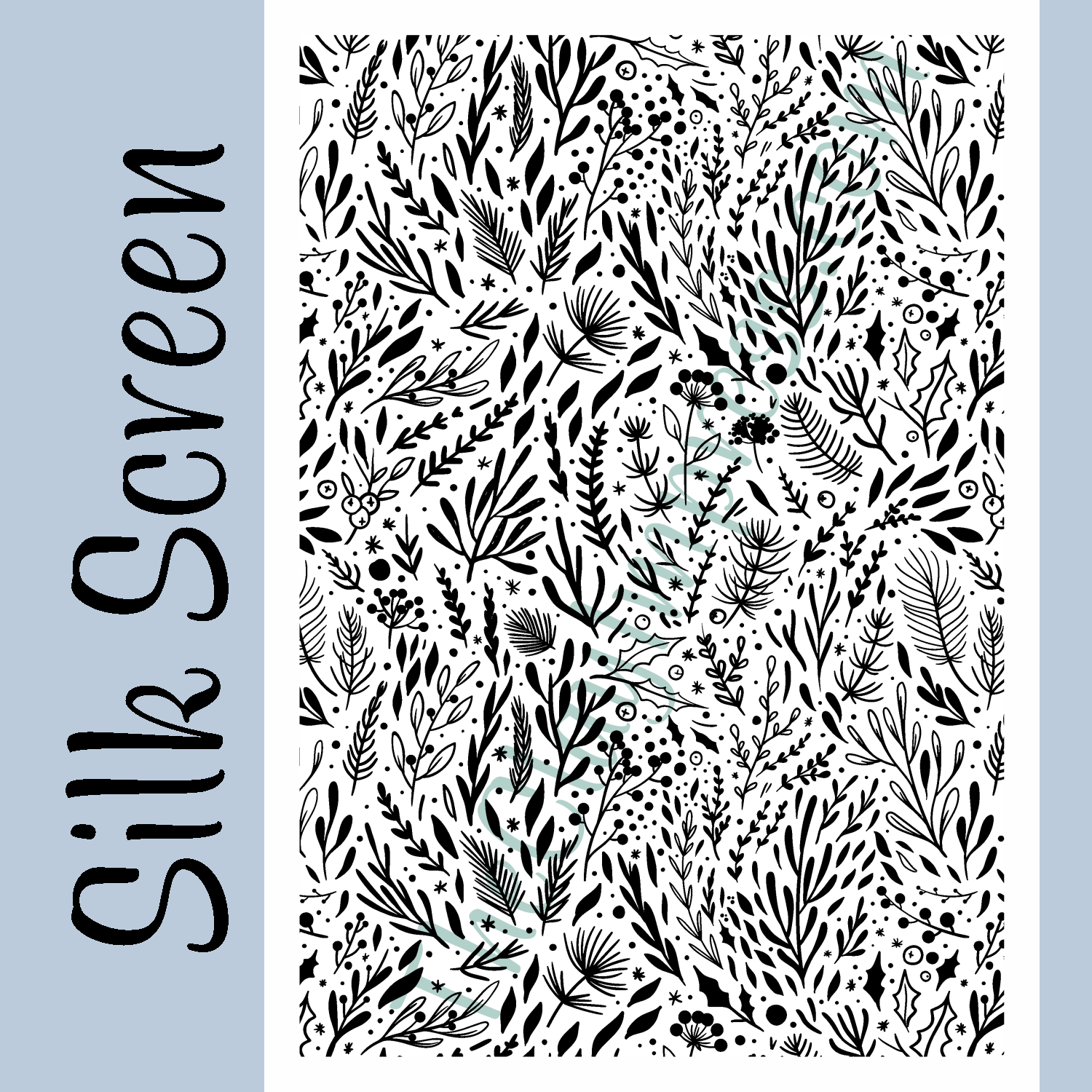 winter and Christmas themed botanical silk screen pattern
