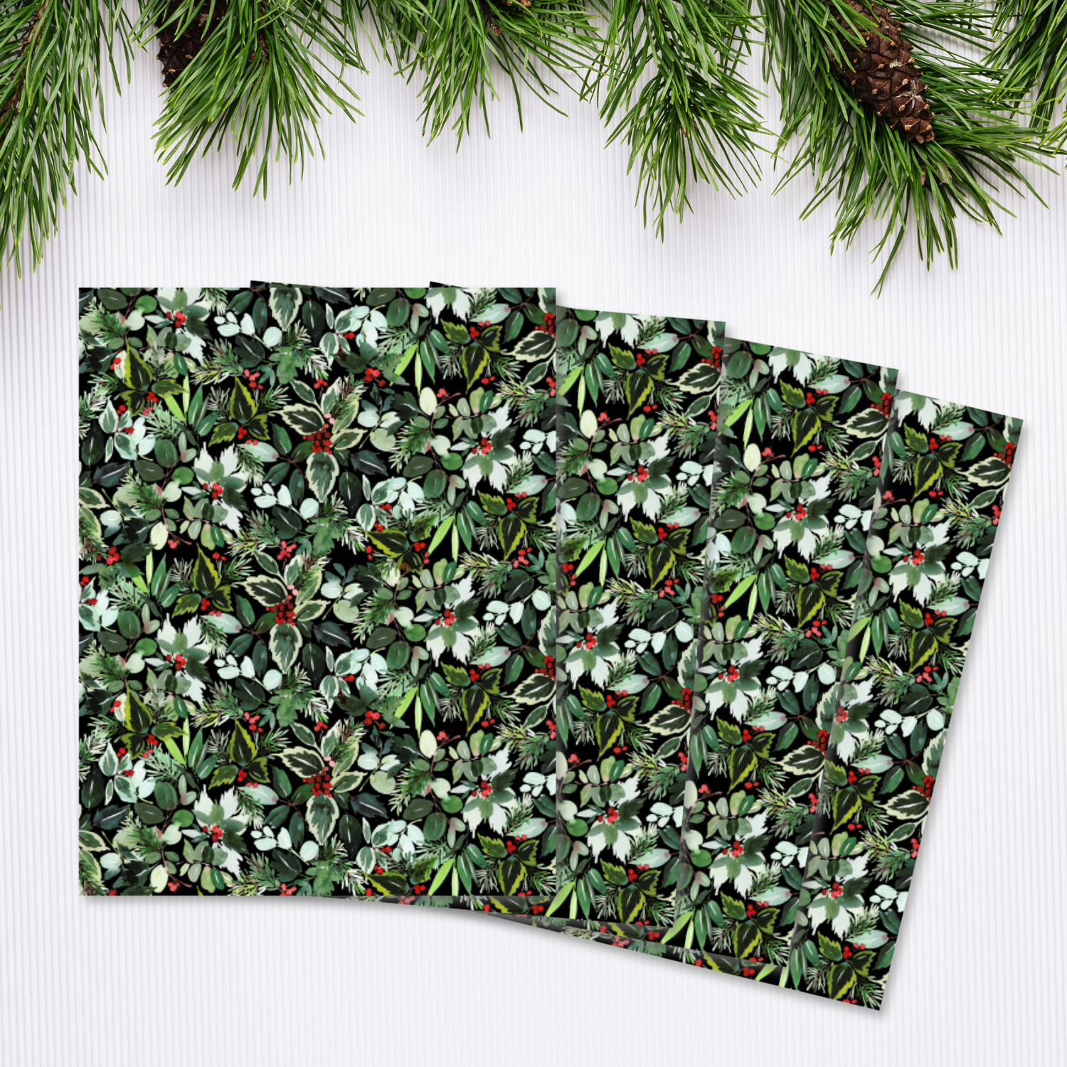Christmas themed transfer sheet adorned with winter botanicals prints.