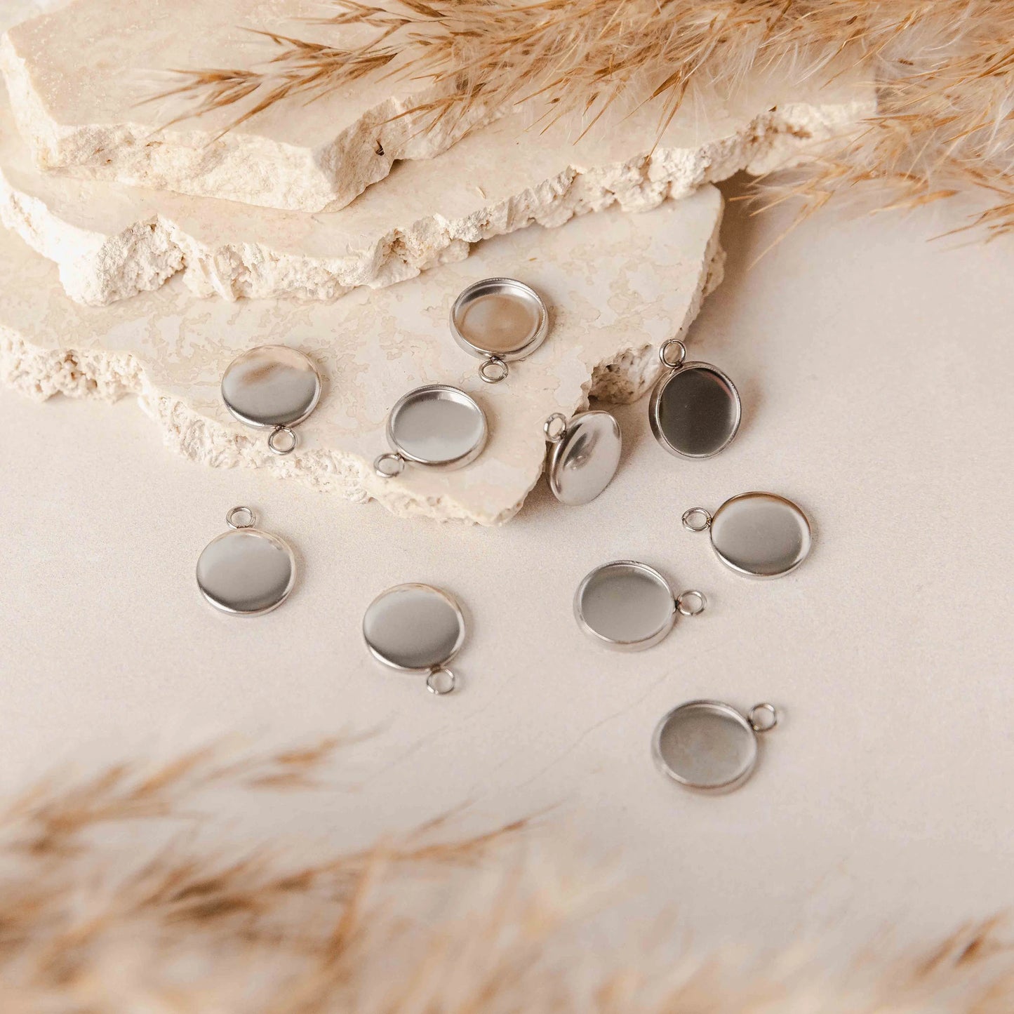 Silver Stainless Steel Bezel Charms - Monarch Pine (10 Pieces)