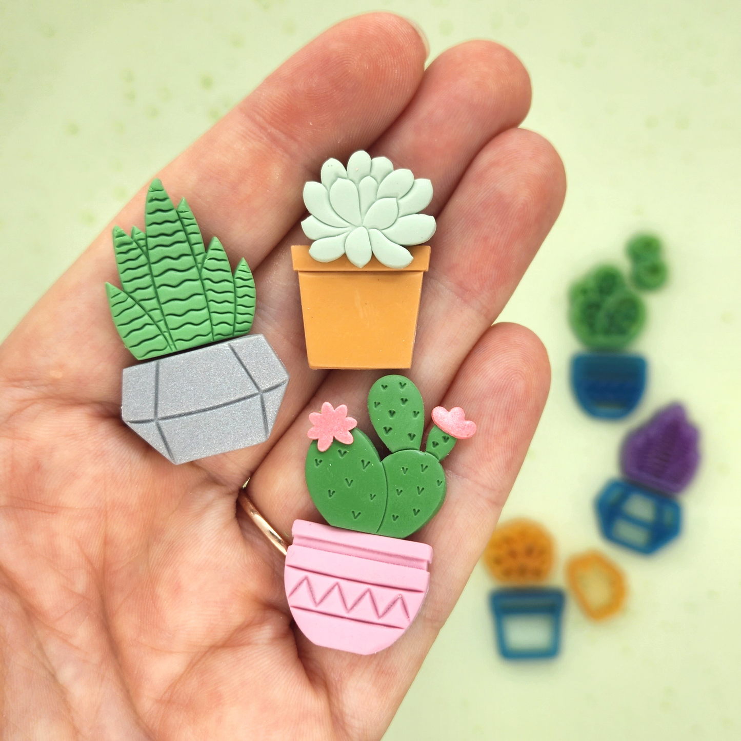 Sample output of full set potted plants cutters on polymer clay
