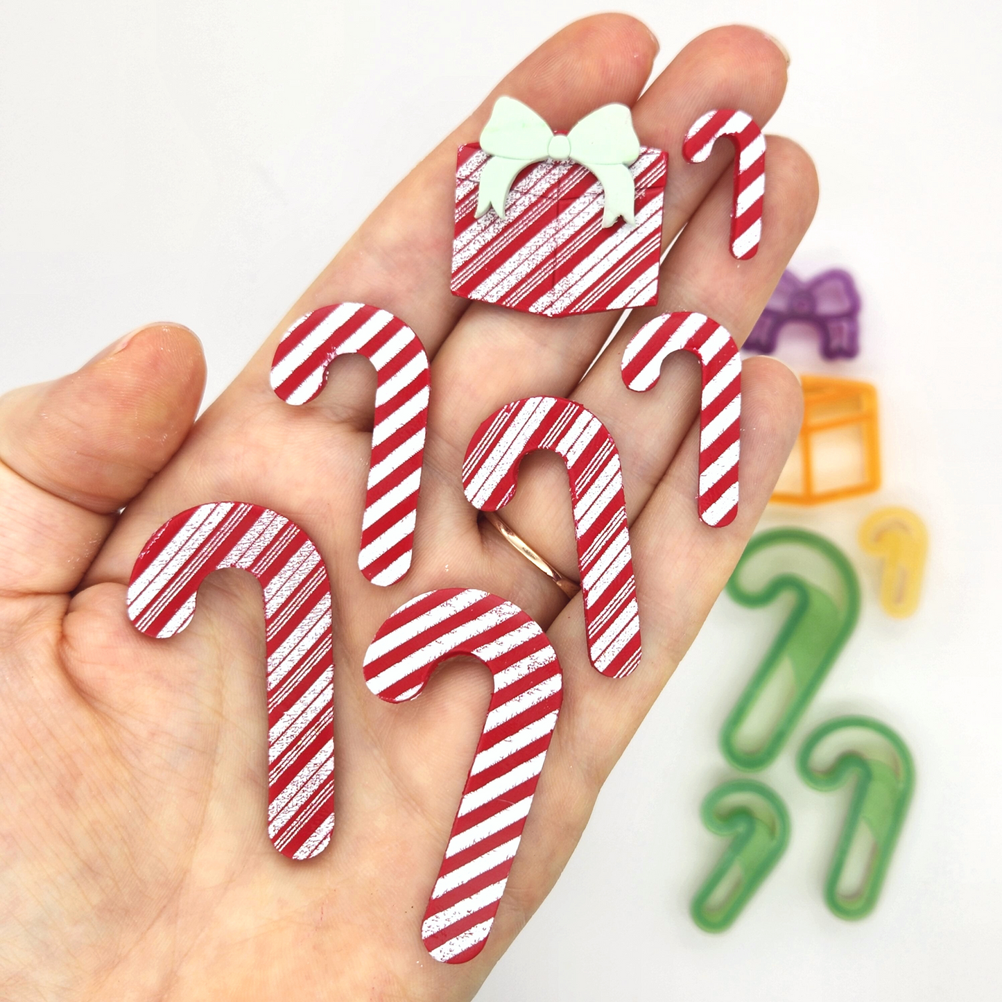 Winter Christmas Candy Cane Shape Pattern Polymer Clay Silkscreen and Cutter Crafts