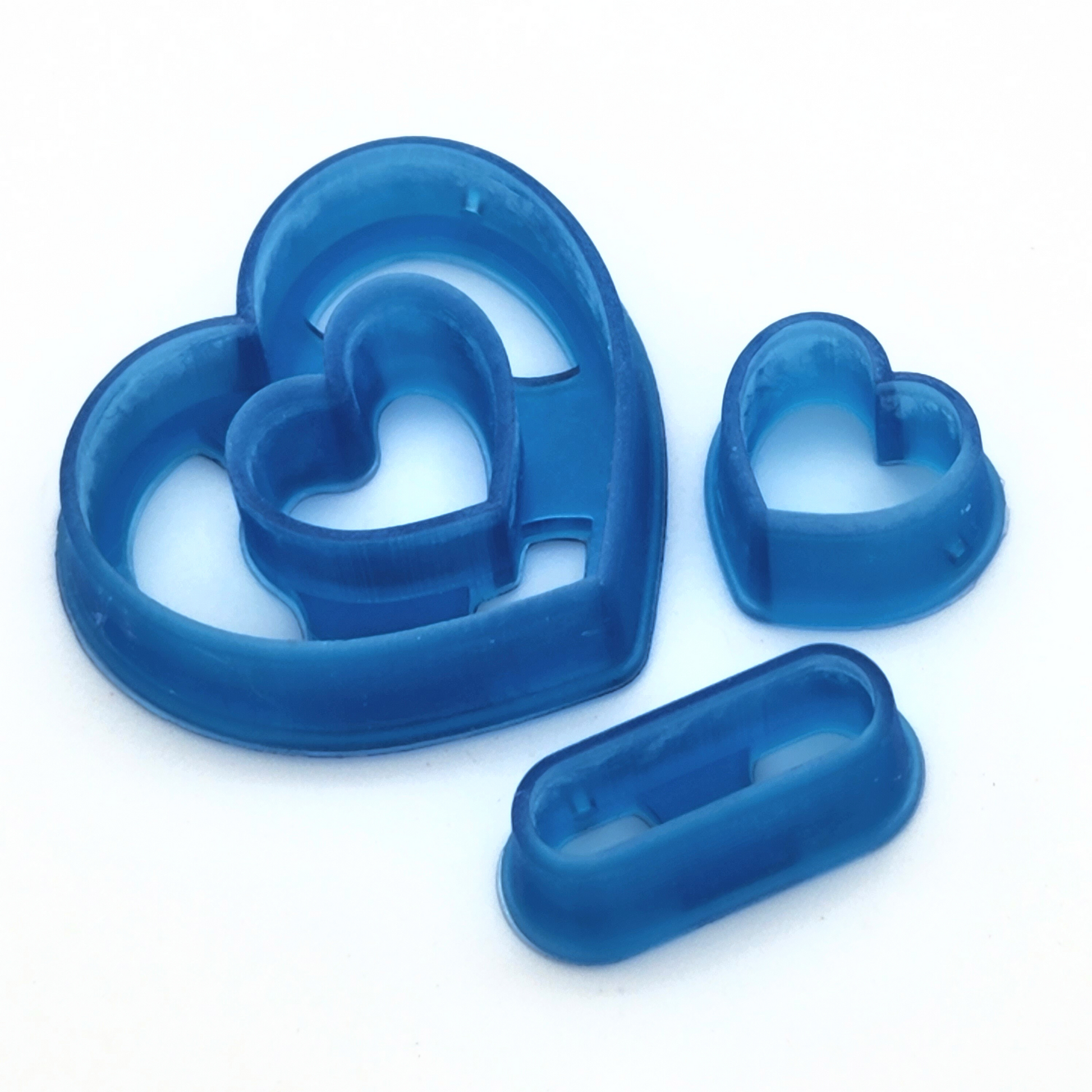3D printed, sharp edge, three set piece chelsea heart clay cutter, made of resin