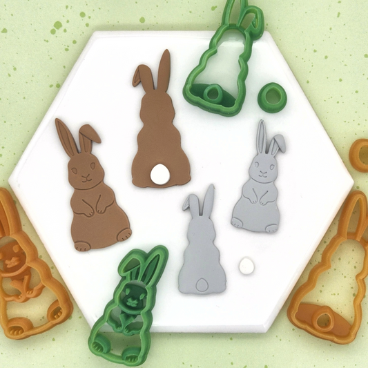 Double sided bunny set which includes front, back, and tail bunny polymer clay cutters