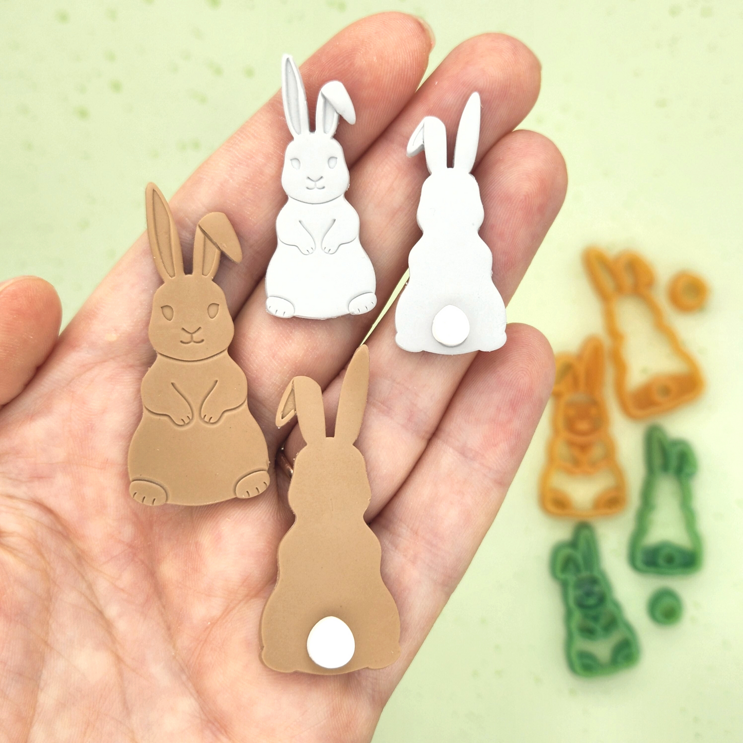 Sample finish product of Double sided bunny set which shows the front, back, and tail of bunny.