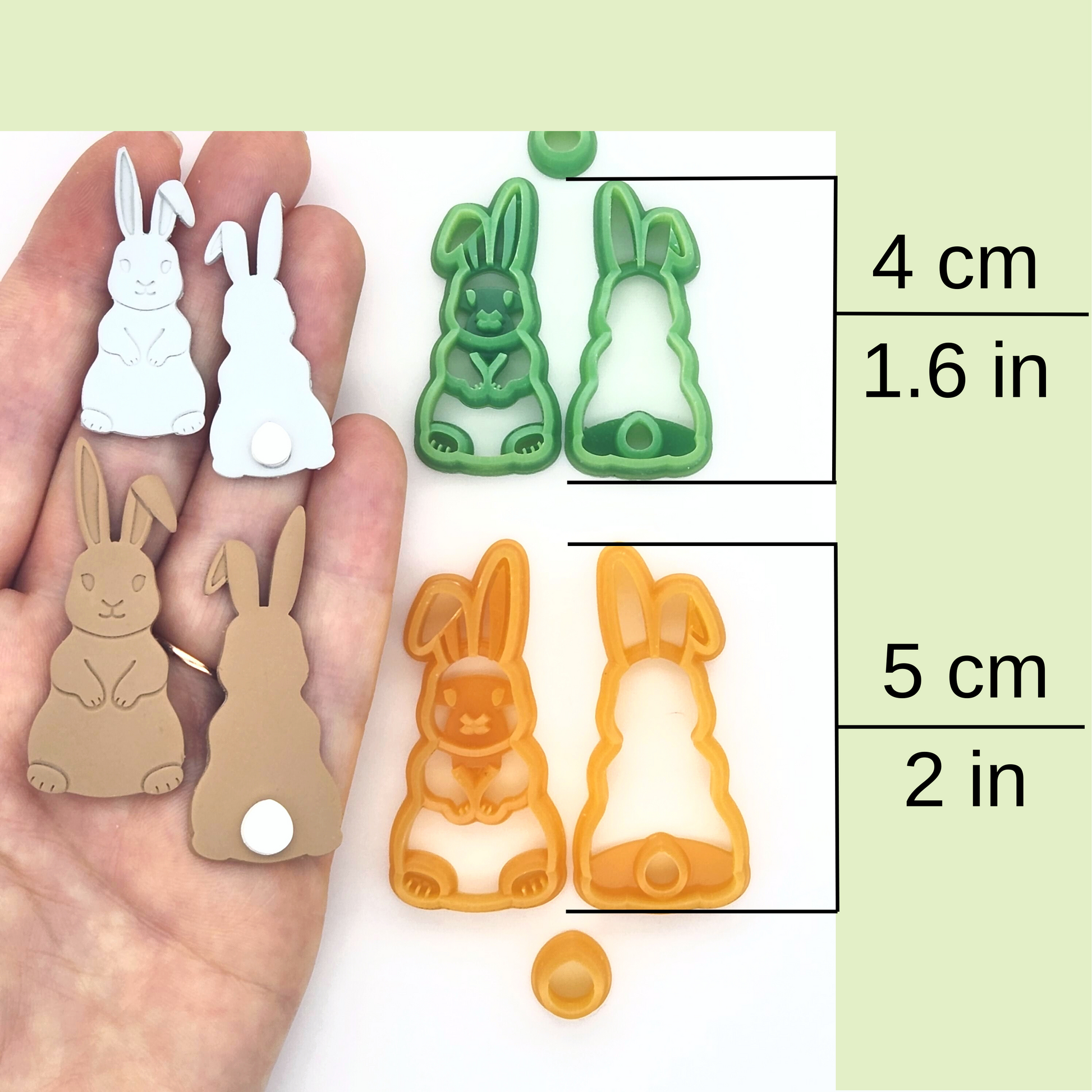 Double sided bunny set is available in two sizes 4 cm / 1.6 in, and 5 cm / 2 in