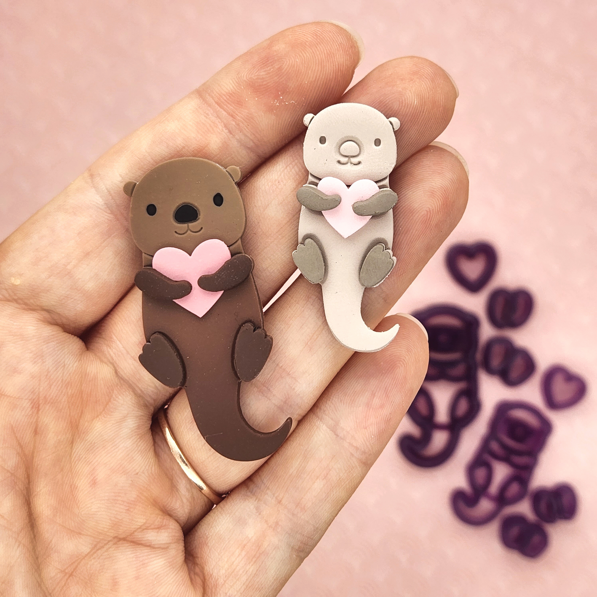 sample finish product of Otter Love clay cutter set on polymer clay